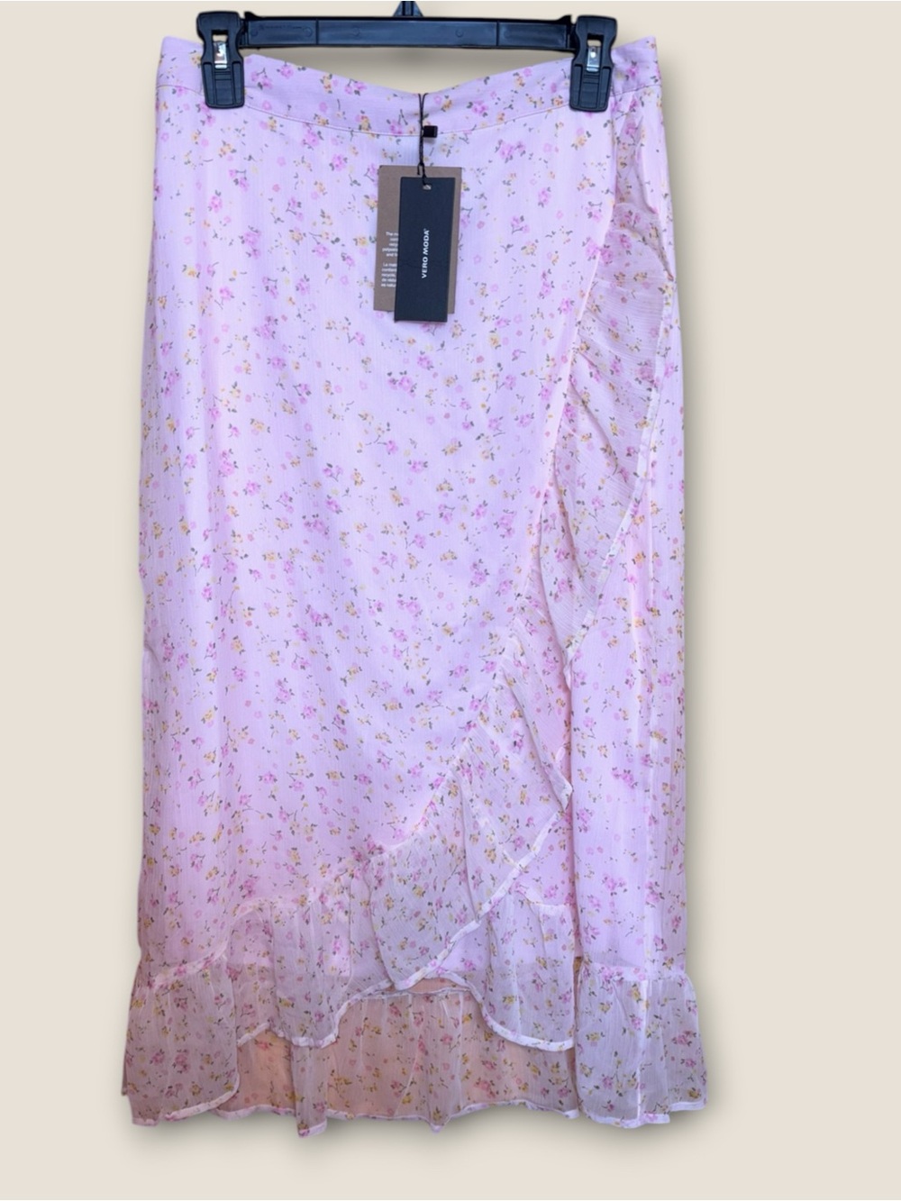 NWT Coquette Girl Cottagecore Sheer Light Pink Floral Ruffle Wrap Midi Skirt